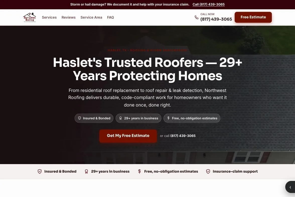 Northwest Roofing website preview, Modern Pro design