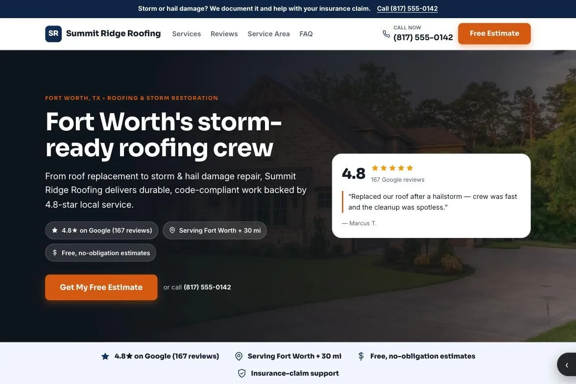 Summit Ridge Roofing website preview, Modern Pro design